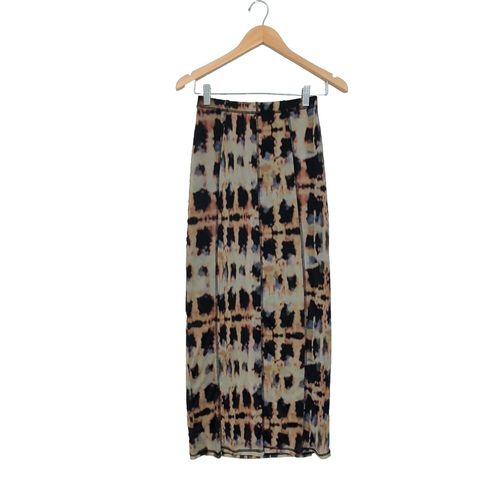 Topshop Midi Skirt Womens 4 Tie Dye Black Brown Indie Sleaze Boho Artsy Grunge - Picture 3 of 10